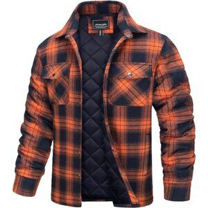 Mens Quilted Flannel Shirt Jacket Winter Coat Button Down Plaid Thermal Shirt